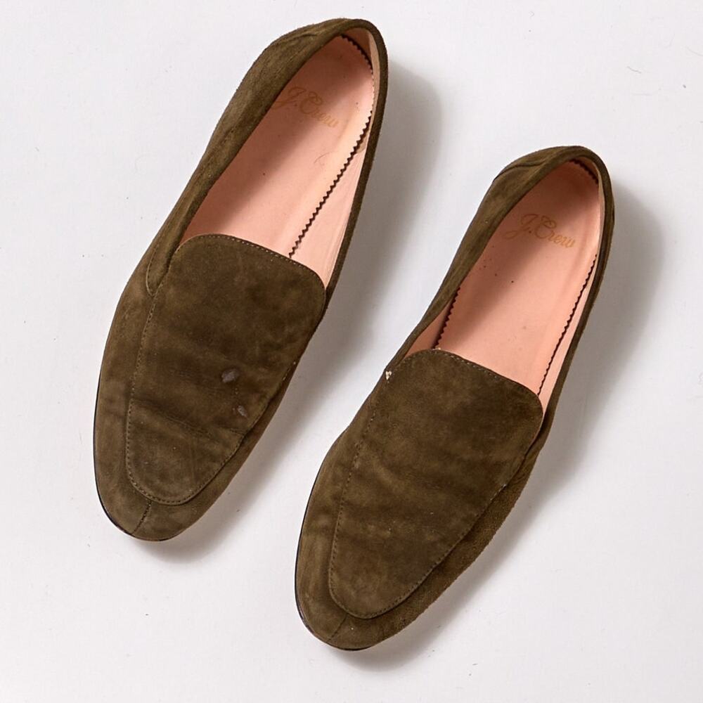 J.Crew Olive Suede Loafers (Smoking Slipper Flats) – Sz 7 – Classic Preppy Shoe